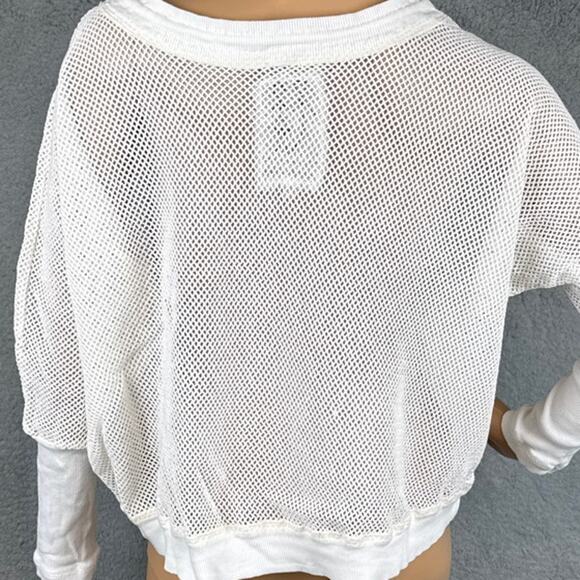 Johnny Was Pete & Greta Mesh Pullover Top Drawstring Collar Ivory SZ S Versatile - Picture 4 of 10